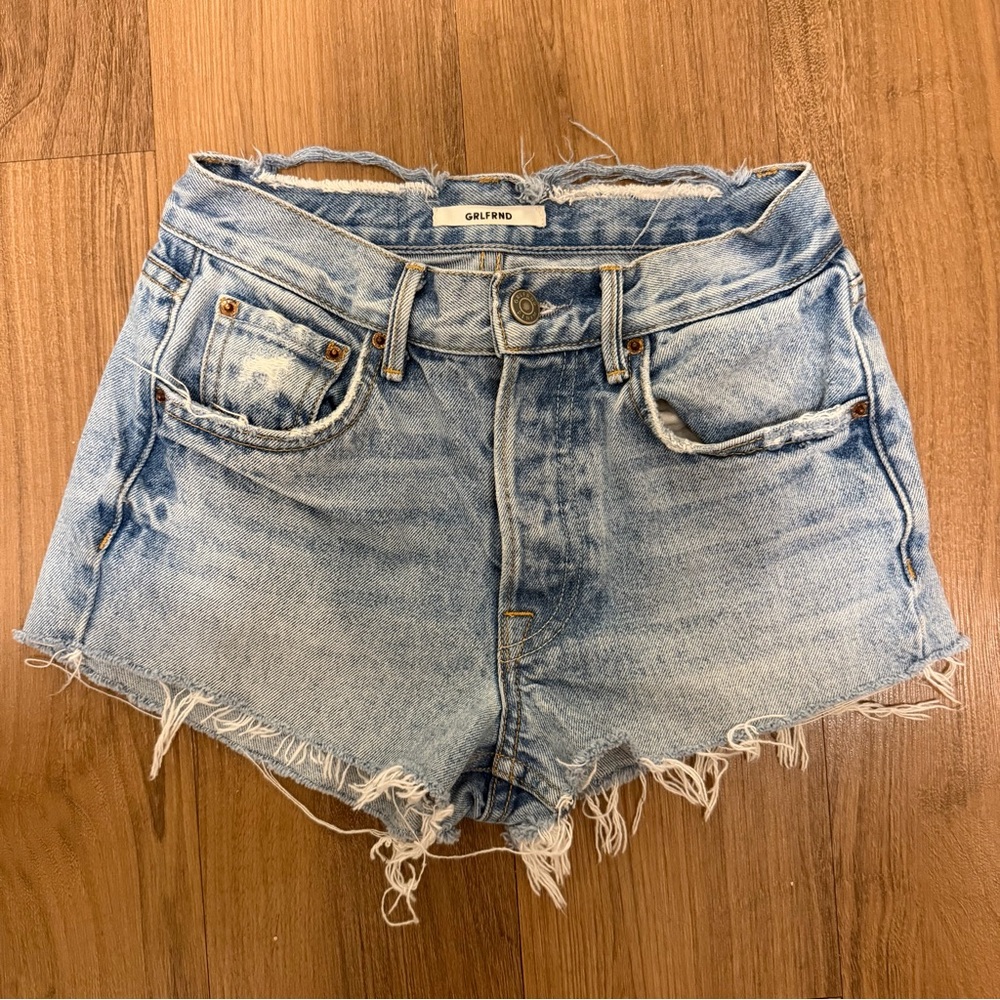 Grlfrnd High-Rise Light Wash Distressed Jean Shorts - Helena